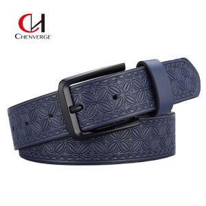 Quality Zinc Alloy Buckle Men's Embossed Leather Belt Business Needle Buckle PU Belt 125cm wholesale