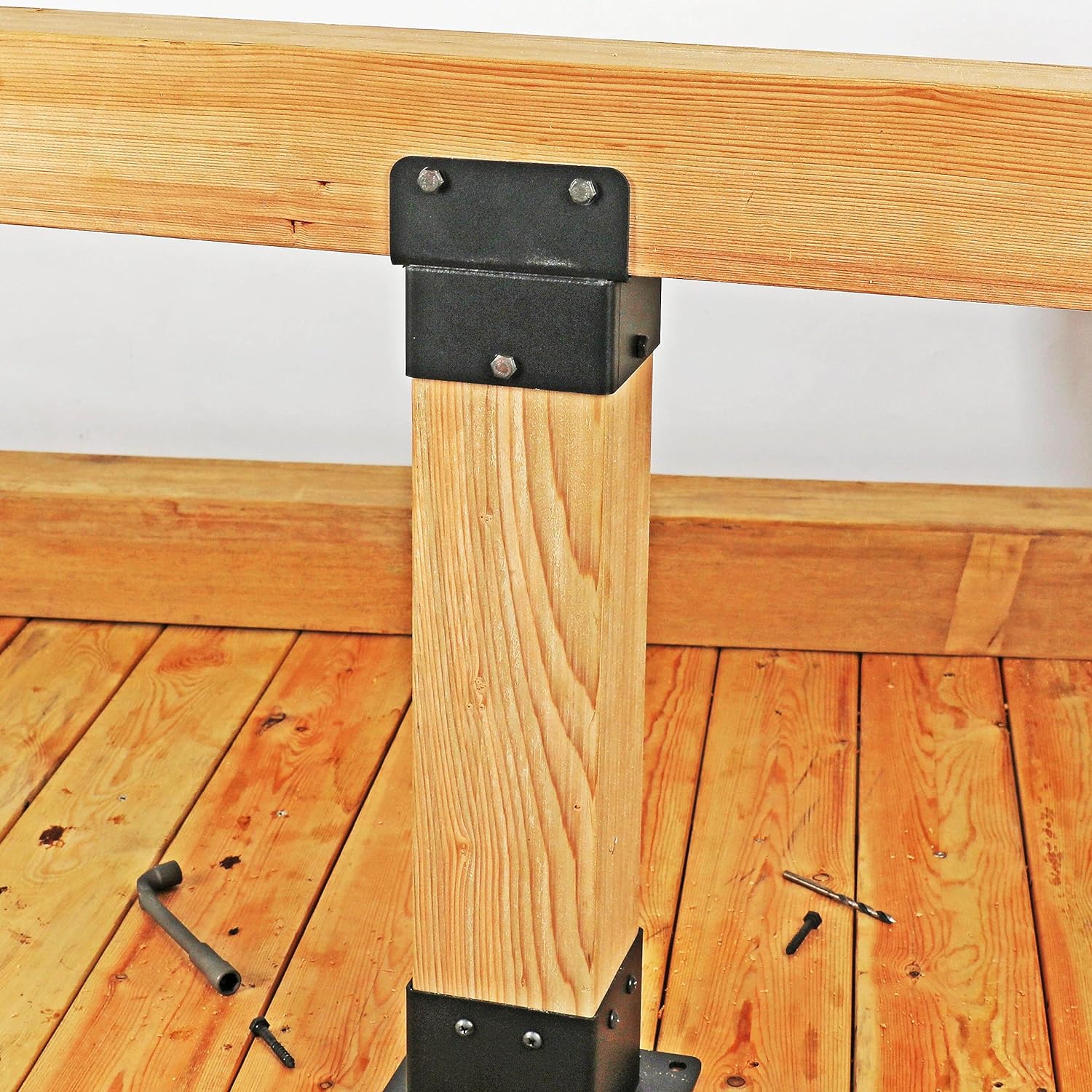 Wood Terrace Beams Support Bracket for Deck Railing Handrail Post Base on Outdoor Deck