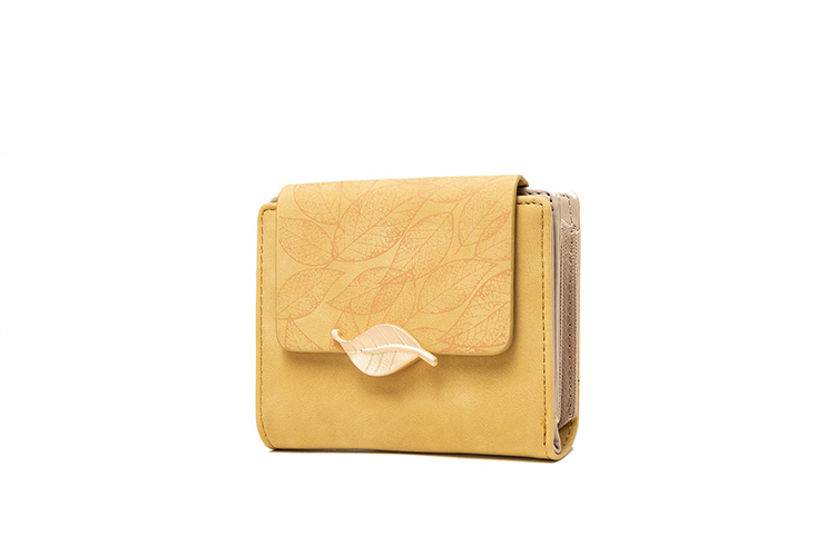 Custom Logo PU Leaf Buckle Zipper Folding Student Coin Purse for Simple and Practical
