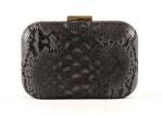 Black Textured Ladies Leather Clutch Bags Made In Faux Snake Skin Leather