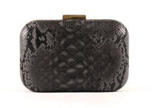 Quality Black Textured Ladies Leather Clutch Bags Made In Faux Snake Skin Leather wholesale