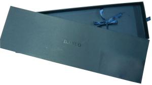 Quality 1000gsm cardboard men's tie box, Navy recycle paper, ribbon handle and closure wholesale