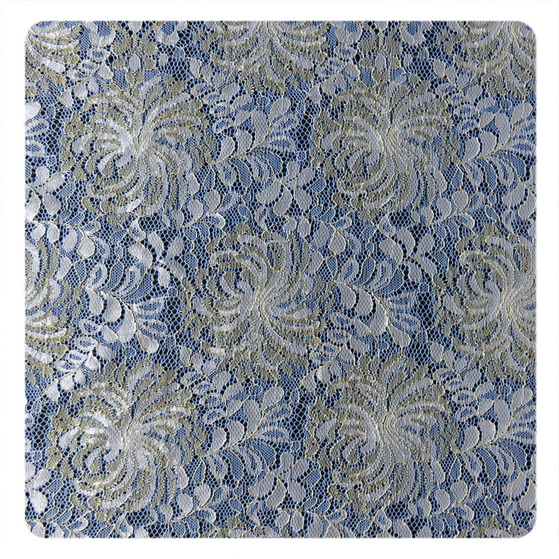 Fashion Gold Blue White Flower Floral Chantilly Guipure Lace Fabric
