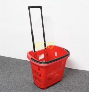 Quality Polypropylene Supermarket Plastic Handy Shopping Basket With Wheels SGS ISO9002 wholesale