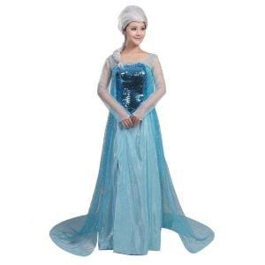 Quality Princess Dress Wholesale Blue Satin Yarn Sequin cloth Custom made Princess Elsa Blue Dress wholesale