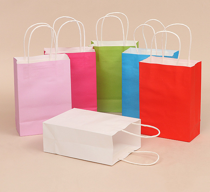 Custom Logo Printing Reusable Kraft Paper Gift Packaging Bag With Handle