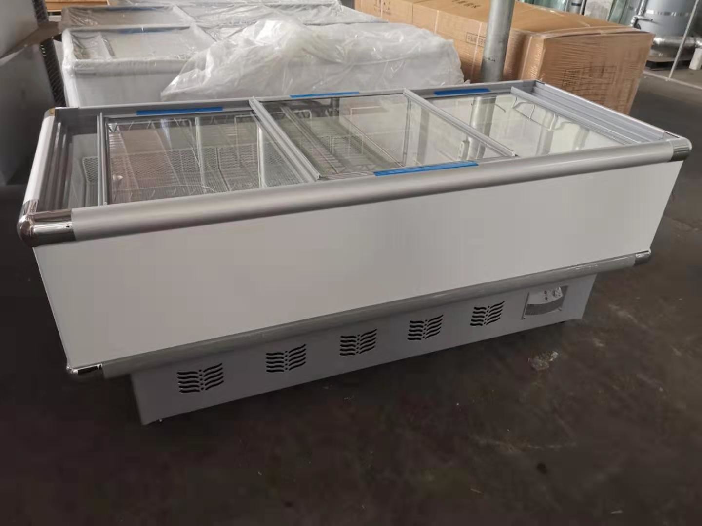 Horizontal island cabinet commercial direct cooling refrigeration and freeze display cabinet