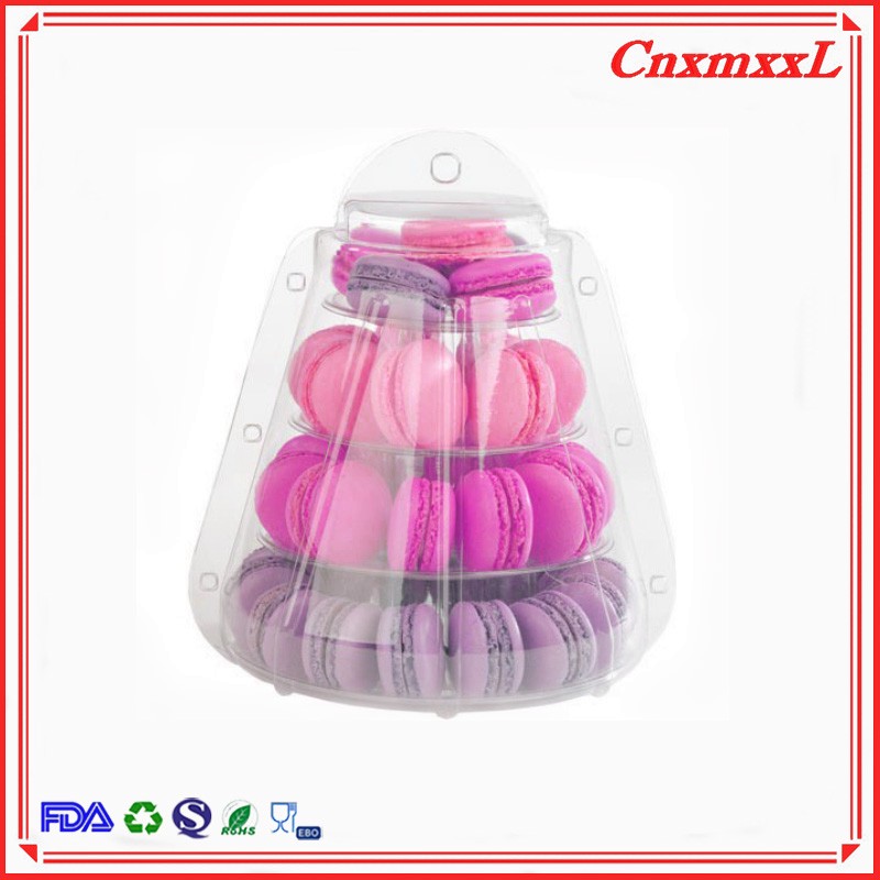 25cm Round Plastic Macaron Packaging 35pcs Clear 4 Tier Dessert Tower