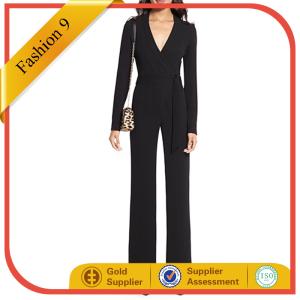 Quality Long Sleeved Crepe Wrap Jumpsuit With V Neck wholesale