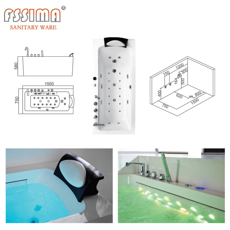 Indoor Single Person Hot Tub Massage Spa Corner 1500X750mm