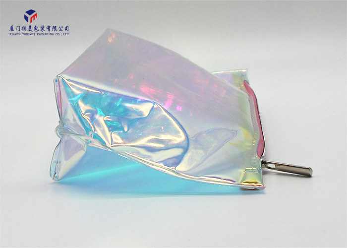 Rainbow Color Custom PVC Bags Triangle Shape Side Silver Zipper With Metal Head