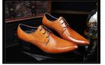 Pointed Toe Men's Wedding Dress Shoes Yellow Lace Up Handmade Oxford Shoes