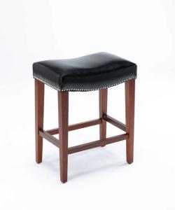 Quality W50.5cm D33.5cm Black Leather Bar Stools Set Of 2 With Rubber Wood Leg wholesale