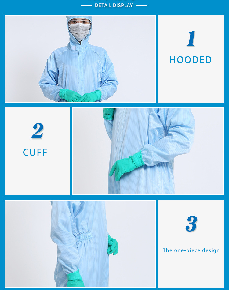 98% Conductive PE SMS Dust Free ESD Cleanroom Coverall
