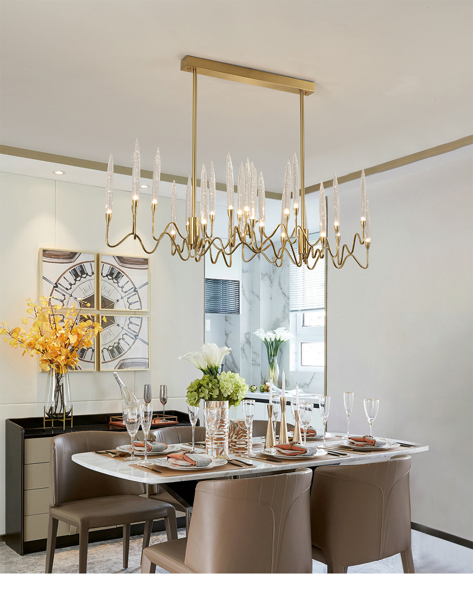Rectangle Kitchen Chandelier for Living room Dining Room Luxury Crystal Candles ceiling hanging lights(WH-CY-188)