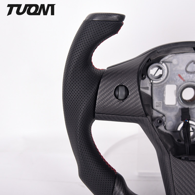 Model S Black Stripe Tesla Carbon Fiber Steering Wheel Flat Bottom Suede Leather