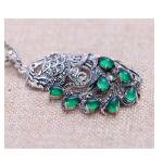 Vintage Thai Sterling Silver Green Agate with Marcasite Peafowl Pendant Necklace