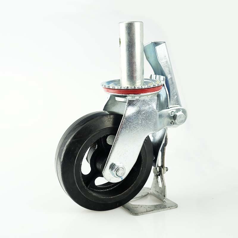 8 Inch Scaffold Wheels Solid Stem Roller Bearing Cast Iron Rubber Scaffolding Casters