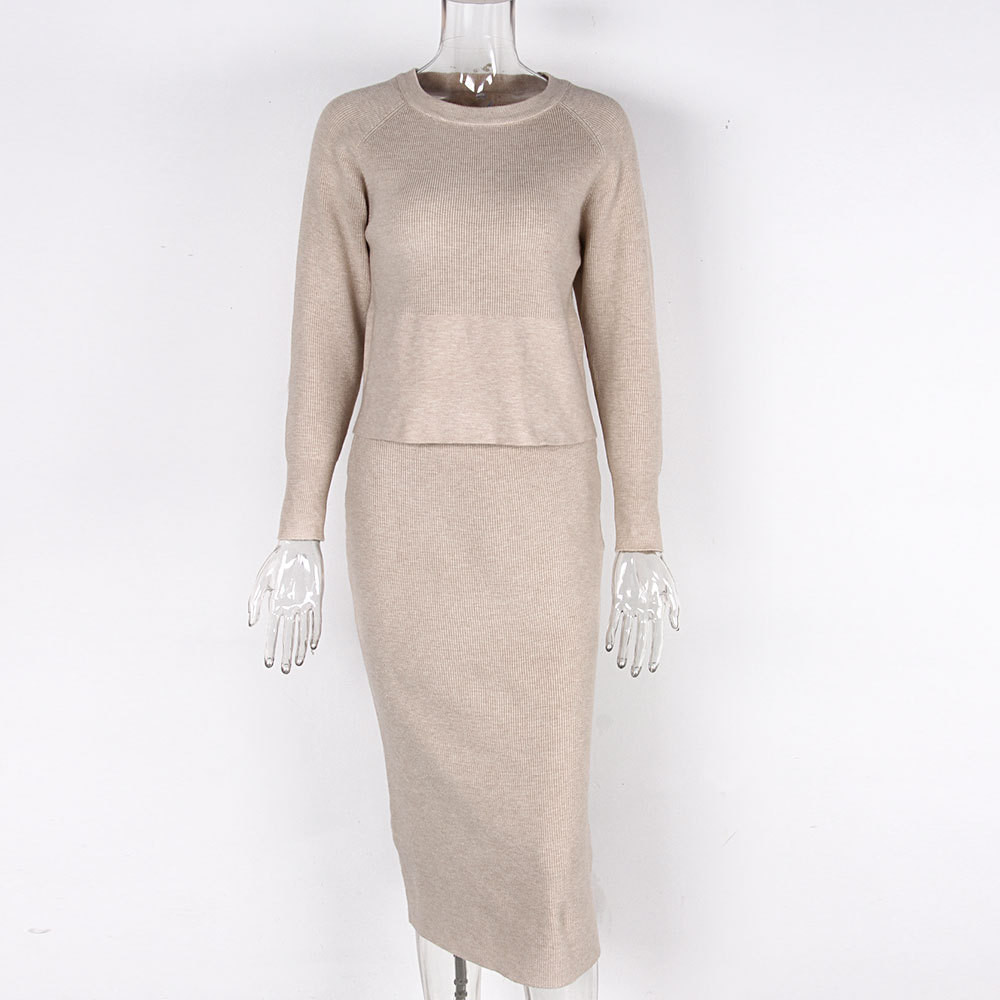 Customization Women s Sweaters Country Of Origin Long Sleeve sexy sweater two-piece set with split hem long skirt
