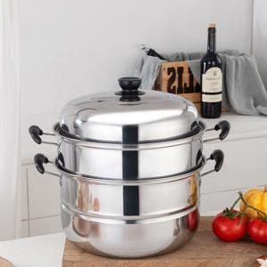 Quality Best Selling Customized Logo 3 Layer induction 10-inch Stainless Steel Steamer Pot with Anti-Heat Handle wholesale