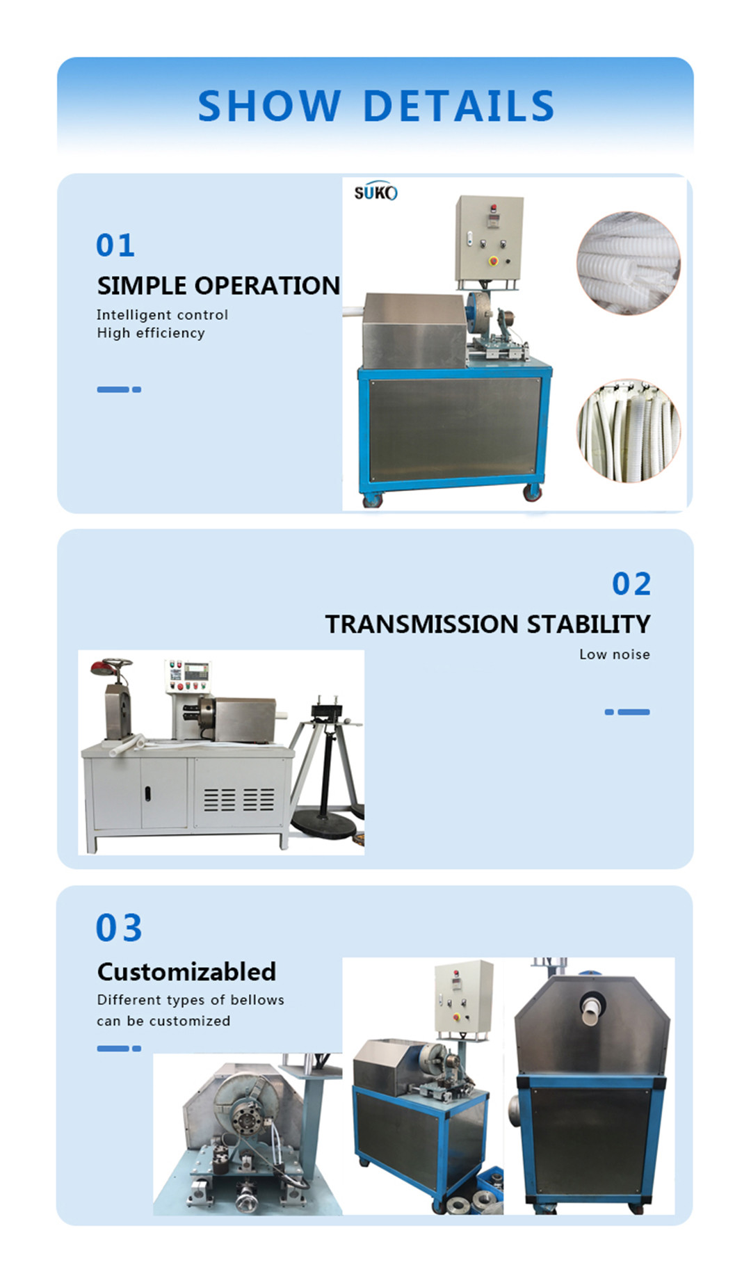 2.2kw Plastic Corrugated Pipe Machine 20m/H -50m/H Program Control