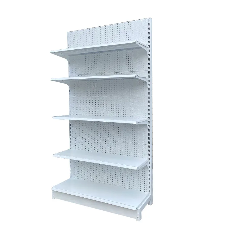 Factory Customized Size Thickness Color single milk white shelving store racks display shelf supermarket shelf
