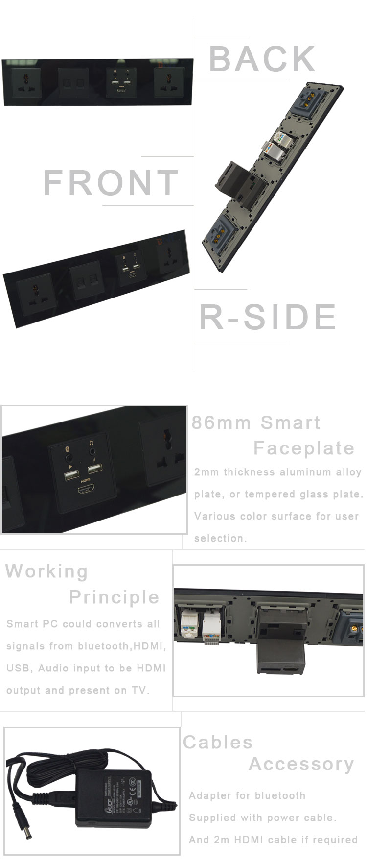 Media hub Multimedia Connector Power Outlet/ Hotel Remote Jack Panel