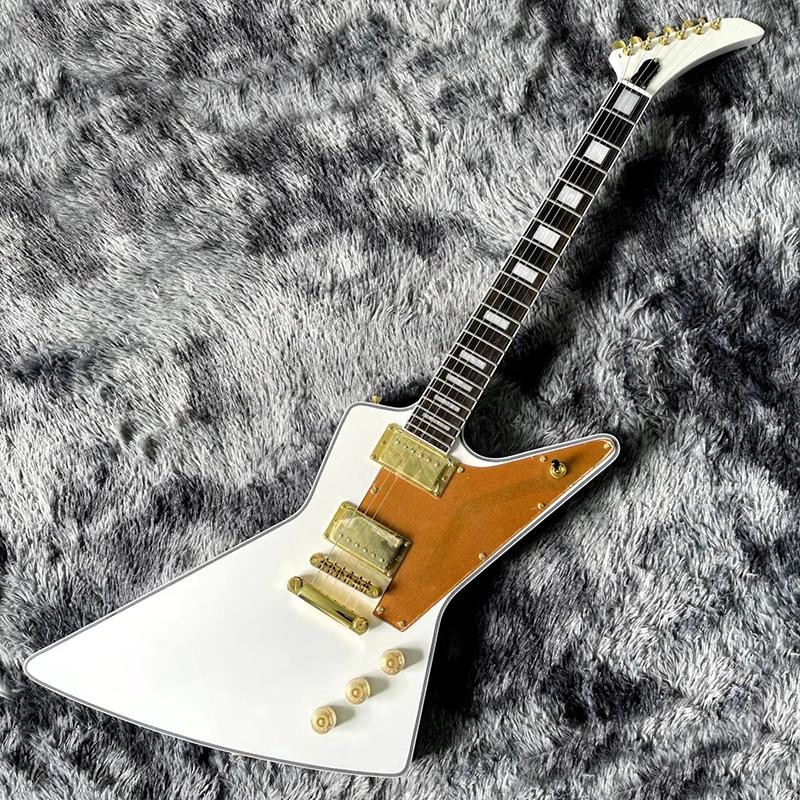 Custom Irregular Special-Shaped Electric Guitar with White Veneer Yellow Guard Board