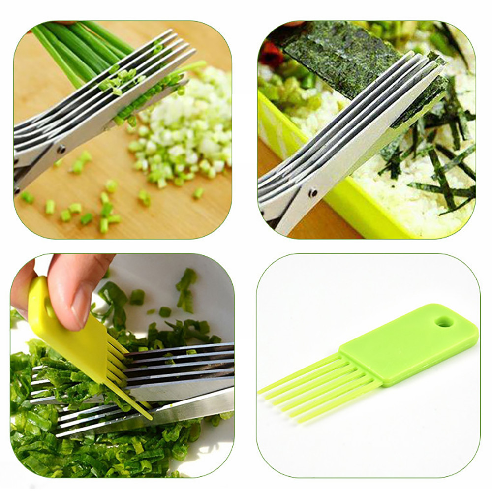 Multipurpose Kitchen Chopping Scissors 5 Blade Herb Scissors Set With Cover