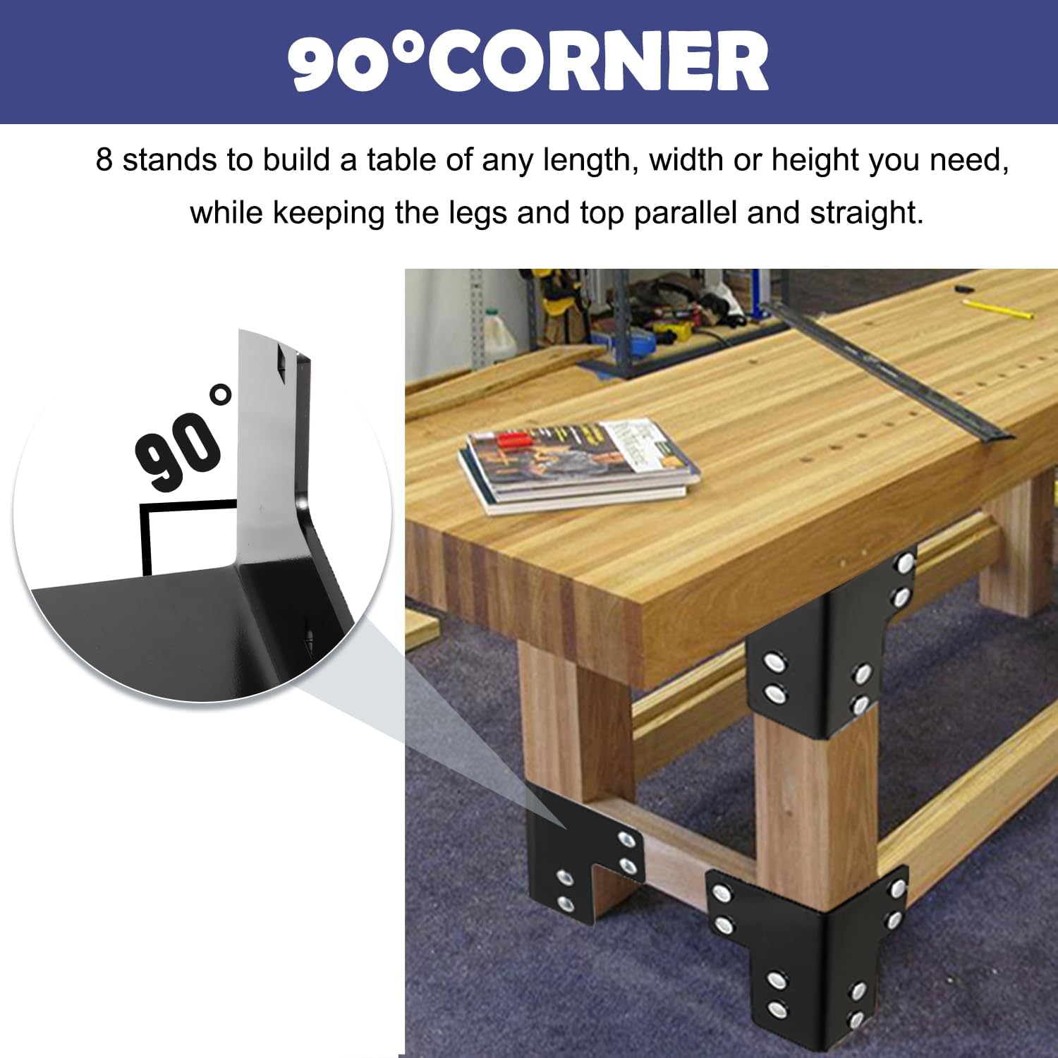 Workbench Corner Bracket Kit Heavy Duty Sturdy Steel Angle Brackets for Desk Shop Table Platform
