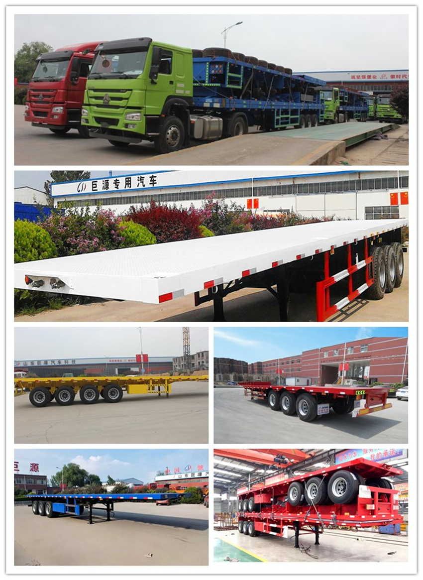 Standard 28 Ton Landing Gear 3 Axles 20ft 40ft Flat Bed Truck Trailer for 60Ton Loading
