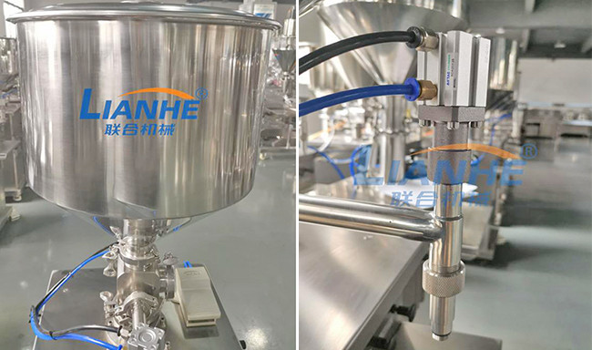 Stainless Steel Piston Filling Machine , Thickened Pneumatic Bottle Filler