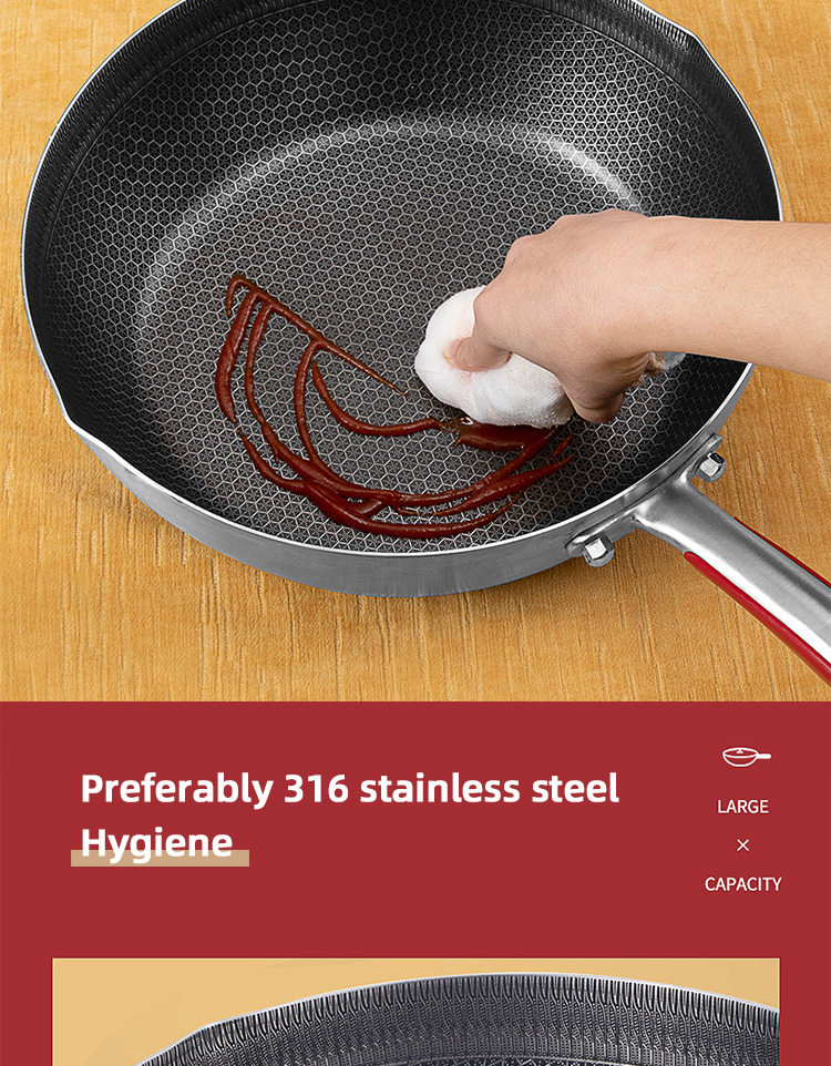 Factory Price 30 Cm Cookware 18/10 Stainless Steel Frypan Non Stick Honeycomb Fry Pans With Stainless Steel Handle
