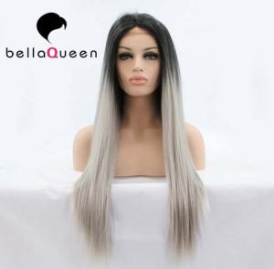 Quality Ombre Color 1b / Sliver Heat Resistant Human Hair Lace Front Wigs Girl use wholesale