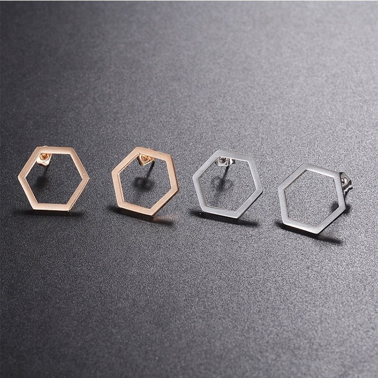 EAST QUEEN Wholesale Hot Selling Fashion 316L Stainless Steel Hexagon Stud Earrings