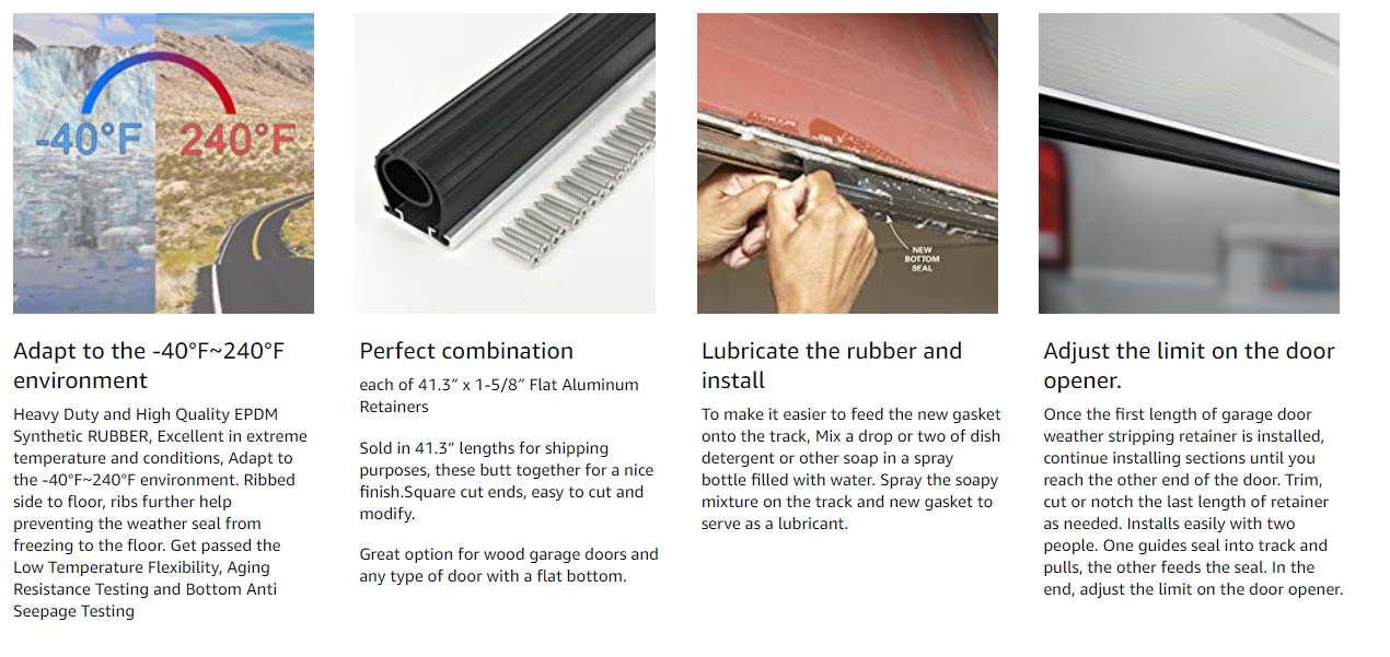 Universal Garage Door Seal Strip Dustproof Insulation Function Black or Custom Colors