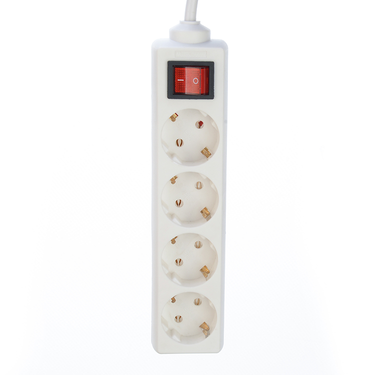 Residential / General-Purpose European Power Extension Board with Surge Protection and 4 Independent Switch Outlets