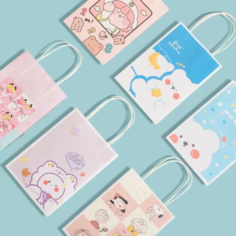 120gsm Bear Print Recyclable Kraft Paper Bags Custom Shopping Paper Bag For Food
