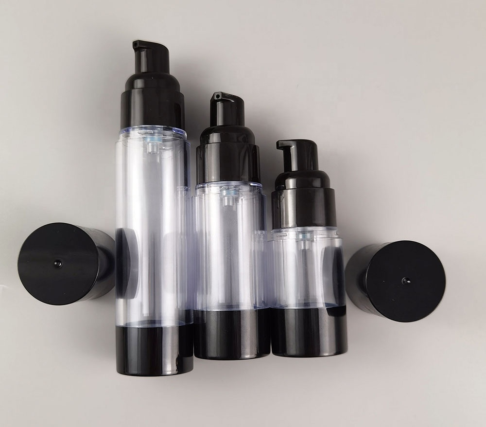 Logo Customized 50ml Black Airless Plastic Bottles For Lotion Silm And Sleek