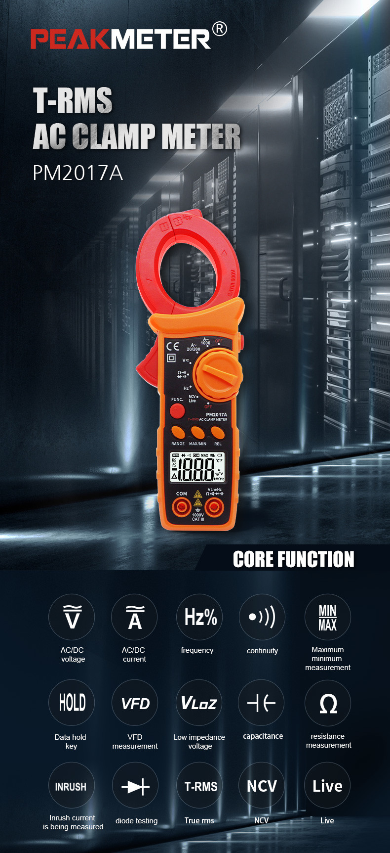 Auto Range 1000A AC Current Measurement Digital AC Clamp Meters With NCV and Ture RMS