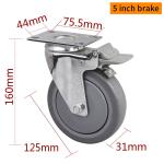 TPE Industrial Caster Wheels 5 Inch Casters With Brakes 5725P-57