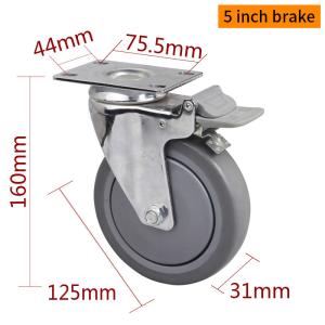 Quality TPE Industrial Caster Wheels 5 Inch Casters With Brakes 5725P-57 wholesale