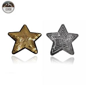 Quality Sew On Style Sequin Star Patch , OEM Gold Star Applique Merrowed Border wholesale