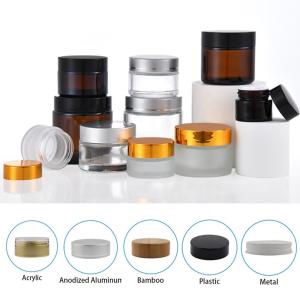 Quality Amber Anodized Gold Bamboo Lid Glass Cosmetic Containers 15g wholesale