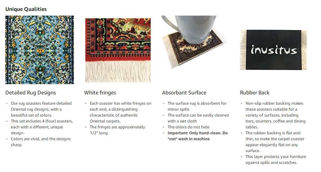 Minglu CM-007 Rubber back Rug Table Coasters  Oriental Design Fabric Carpet Drink Mats CoasterRug