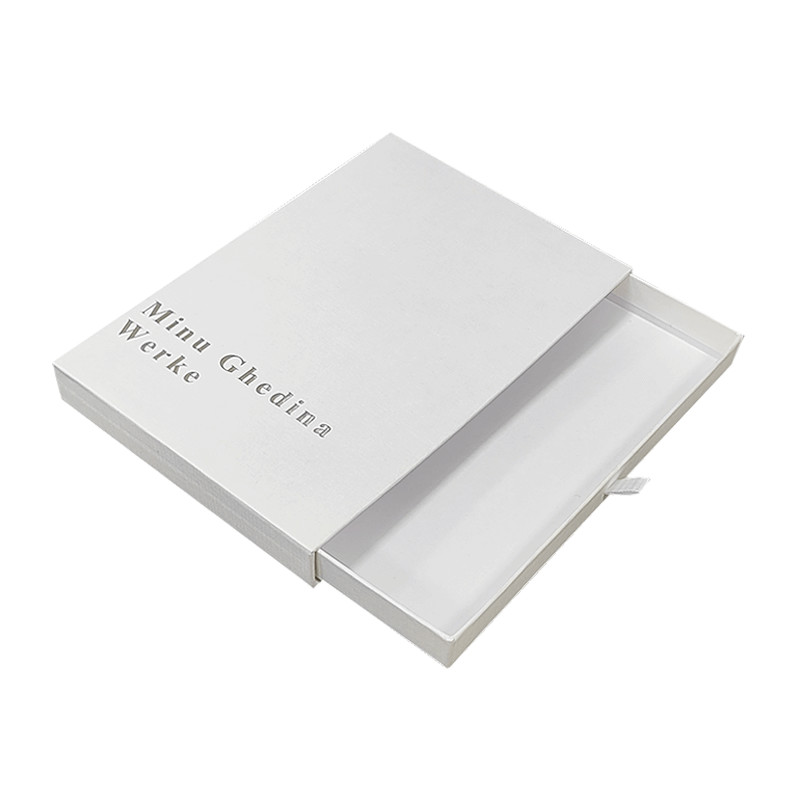 White Box With Texture Pattern Simple Elegant With Logo Silver Shiny Cardboard Drawer Jewellery Small Gift Packaging