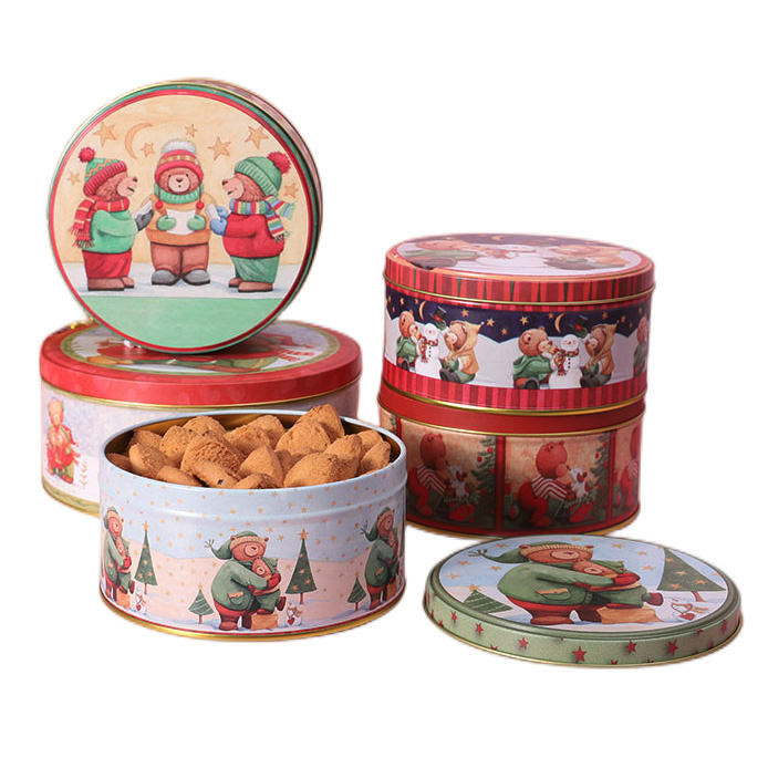 Holiday Gift Packaging Metal Tin Box Reusable Round Tin Cookie Containers Custom Dollar Tree Cookie Tins