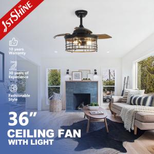 Quality 36 Inch Indoor Steel Cage E27*3 Bulb LED Invisible Ceiling Fan With Retractable Blade wholesale