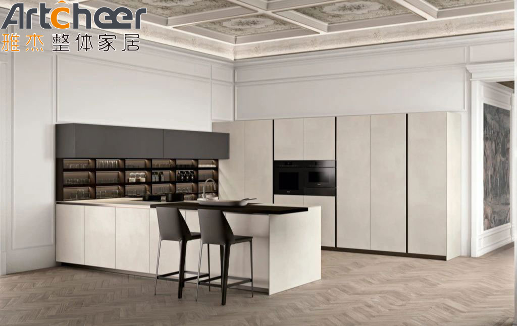 High Gloss Lacquer Wood Door Kitchen Cabinet U Shape Design With Durable Plywood Carcase Material