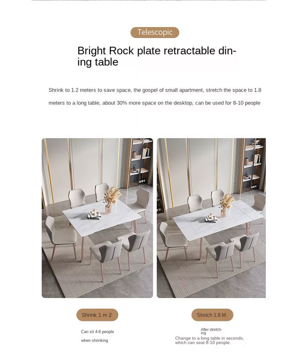Minimalist Slate Dining Table Set With Chair Combination Telescopic Foldable
